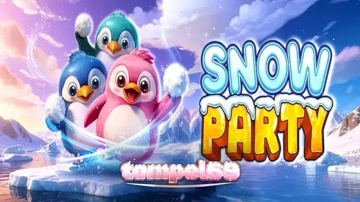 Tampilan visual slot Snow Party dengan karakter hewan kutub yang lucu